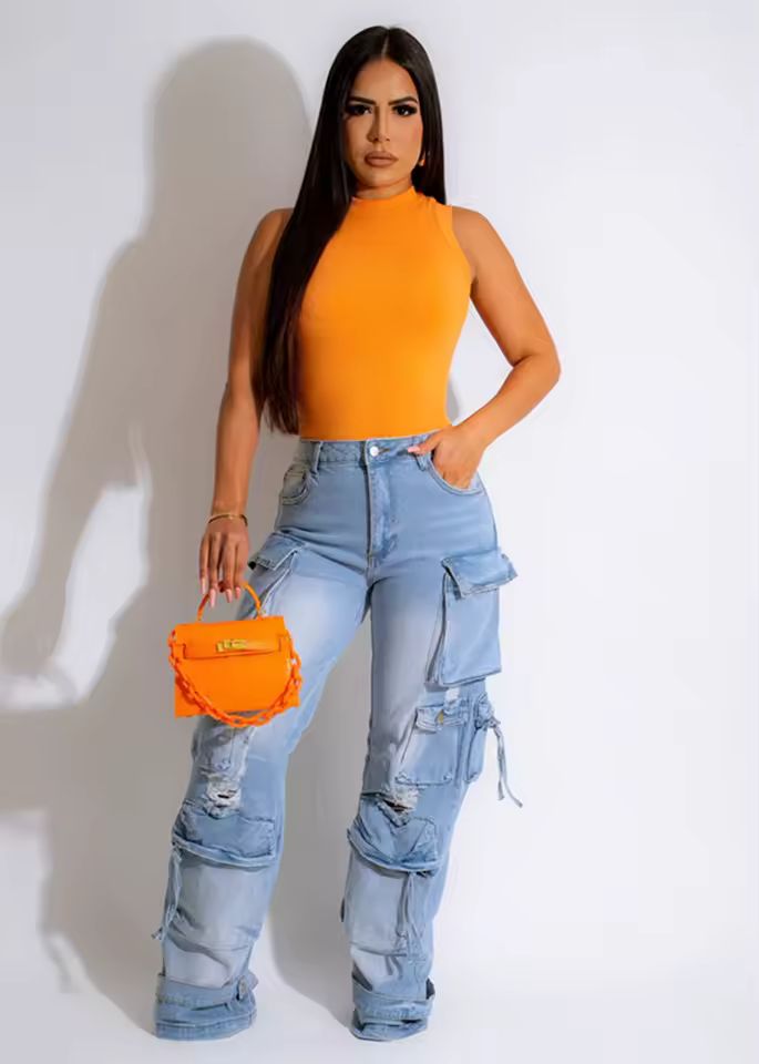 Multi Pockets Denim Jeans