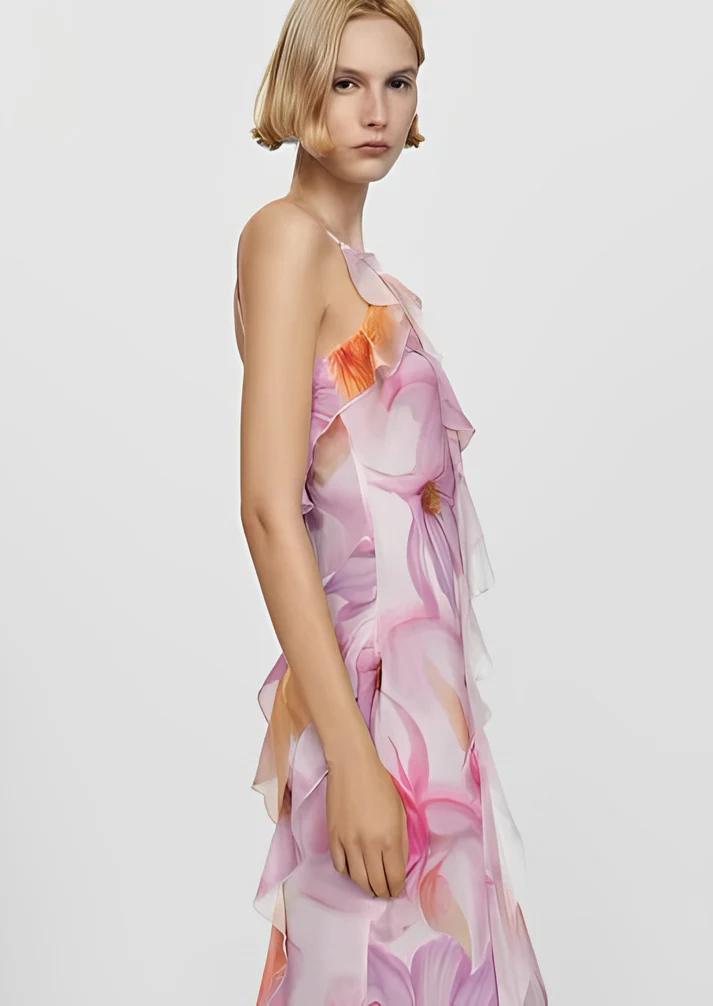Pink Ruffled Floral Dress