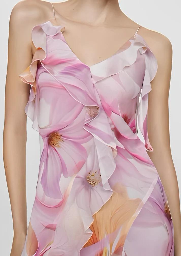Pink Ruffled Floral Dress