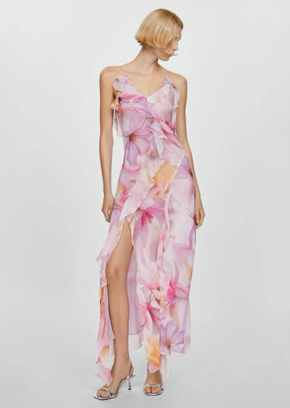 Pink Ruffled Floral Dress